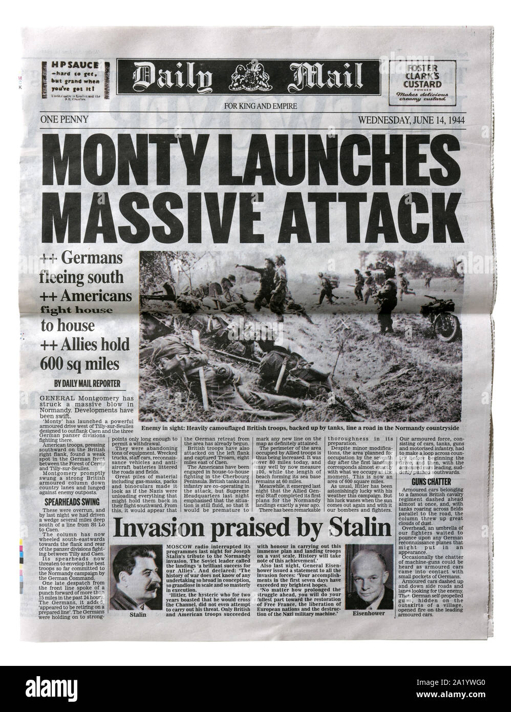 Une reproduction de la première page du Daily Mail du 14 juin 1944 avec les nouvelles sur l'invasion de la France après le D-Day. Banque D'Images