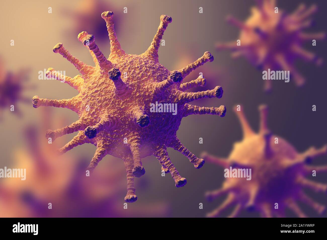 Vue macro microscopiques de virus dans la grippe ou une infection du liquide - concept de l'épidémie, 3D illustration Banque D'Images