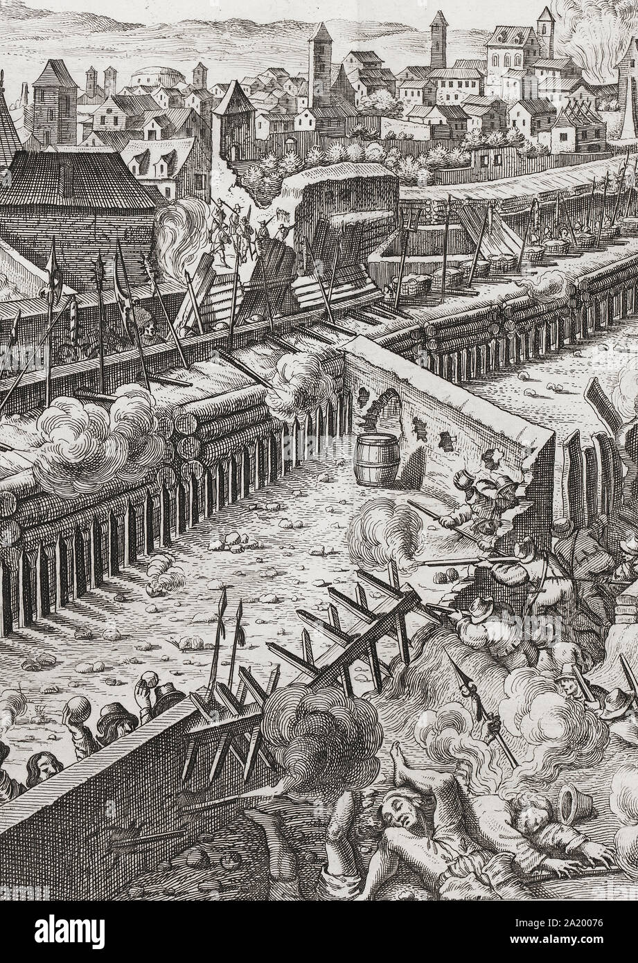 Gravure du siège de Prague pendant la Guerre de Trente ans 1648 Banque D'Images