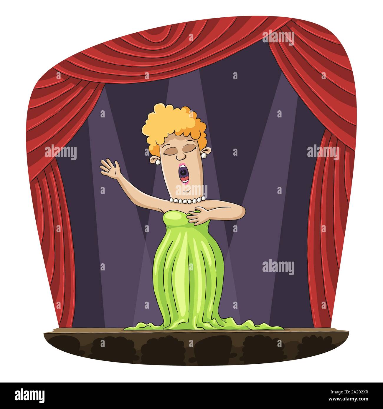 La chanteuse d'opéra sur scène. Hand drawn vector illustration avec des calques distincts. Illustration de Vecteur