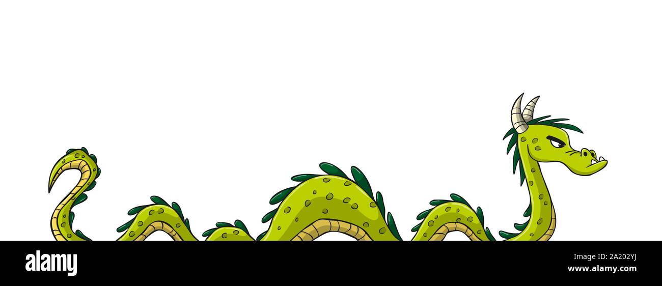 Dessin animé dragon vert. Hand drawn vector illustration avec des calques distincts. Illustration de Vecteur