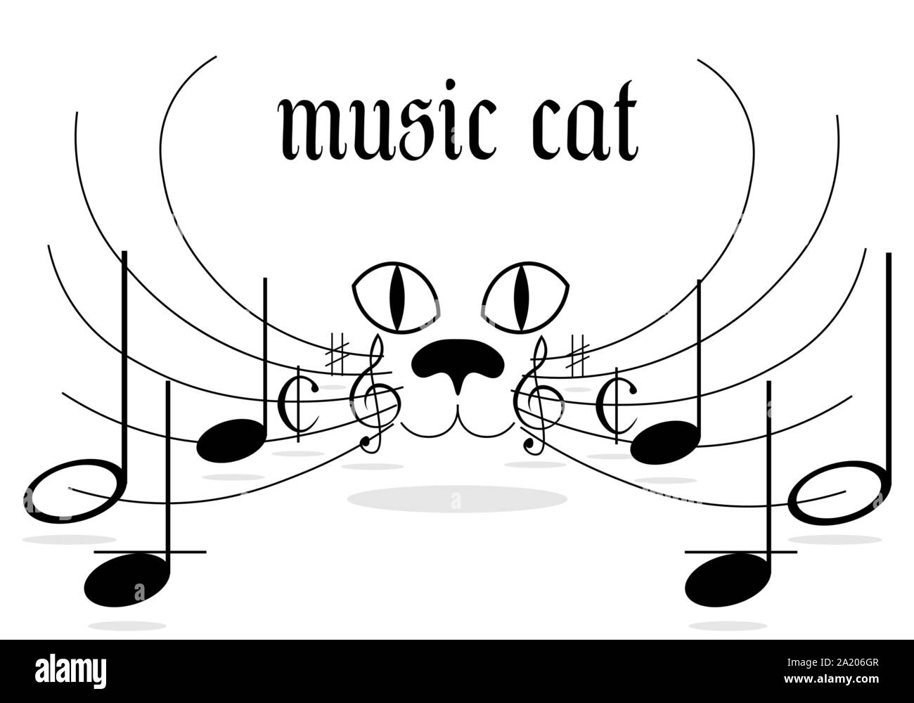 Musique classique art cat logo avec des notes sur une moustache Illustration de Vecteur