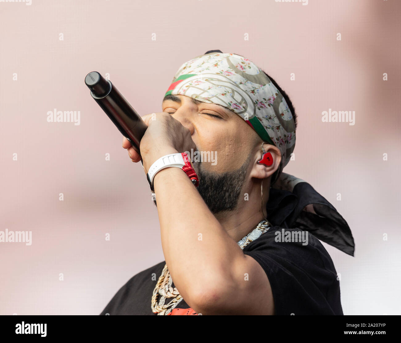 New York, NY - 28 septembre 2019 : French Montana joue sur la scène au cours de 2019 Festival Citoyen du monde à Central Park Banque D'Images