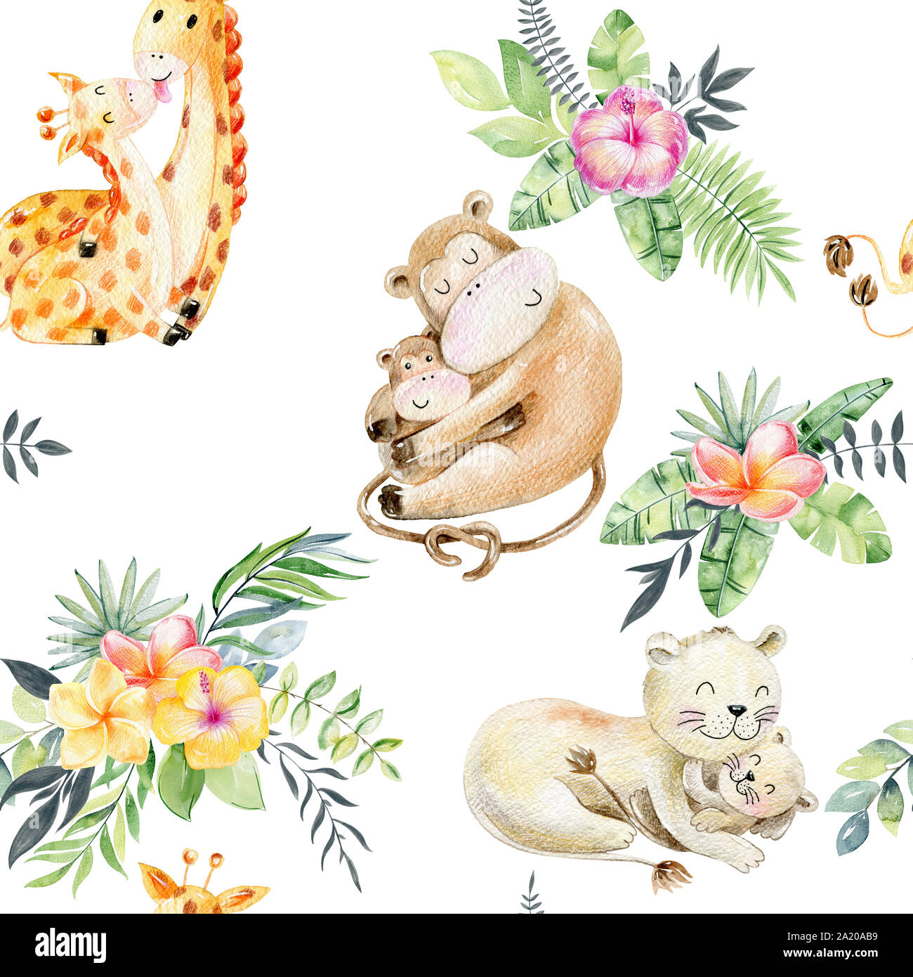 Modele Sans Couture Maman Et Bebes Animaux Aquarelle Photo Stock Alamy