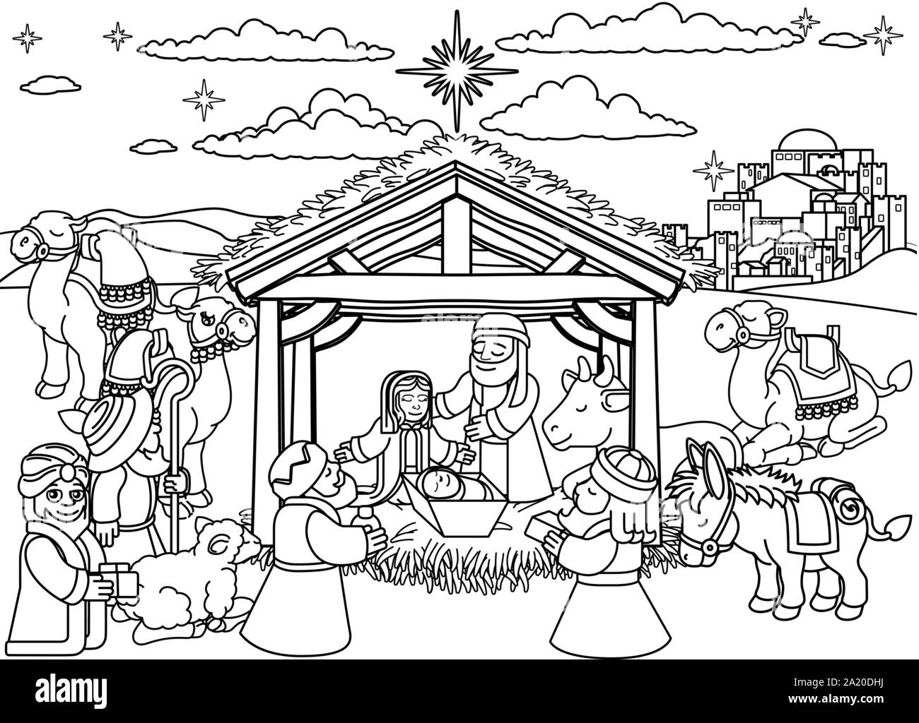 Dessin animé de Noël Crèche Illustration de Vecteur