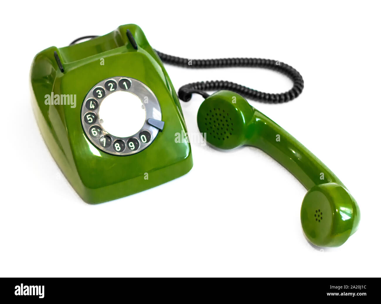 Téléphone à cadran vert rétro sur fond blanc Banque D'Images