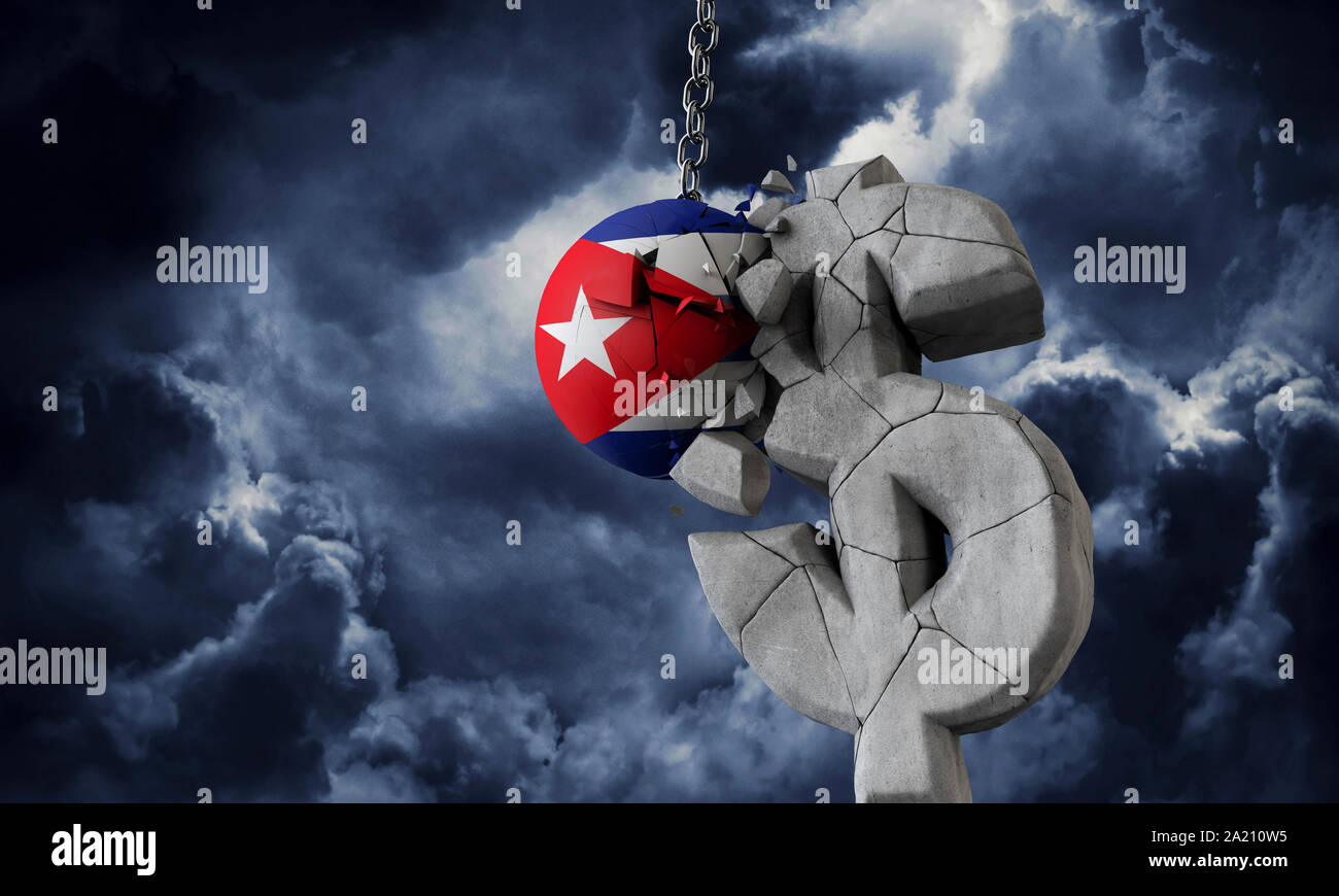 Brisant une balle drapeau Cuba États-unis dollar symbole de devise. 3D Render Banque D'Images