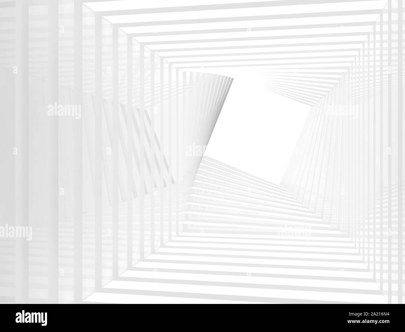 Résumé du point de vue du tunnel blanc, fond intérieur torsadée avec carré blanc copie vierge zone de l'espace à la fin. le rendu 3d illustration Banque D'Images