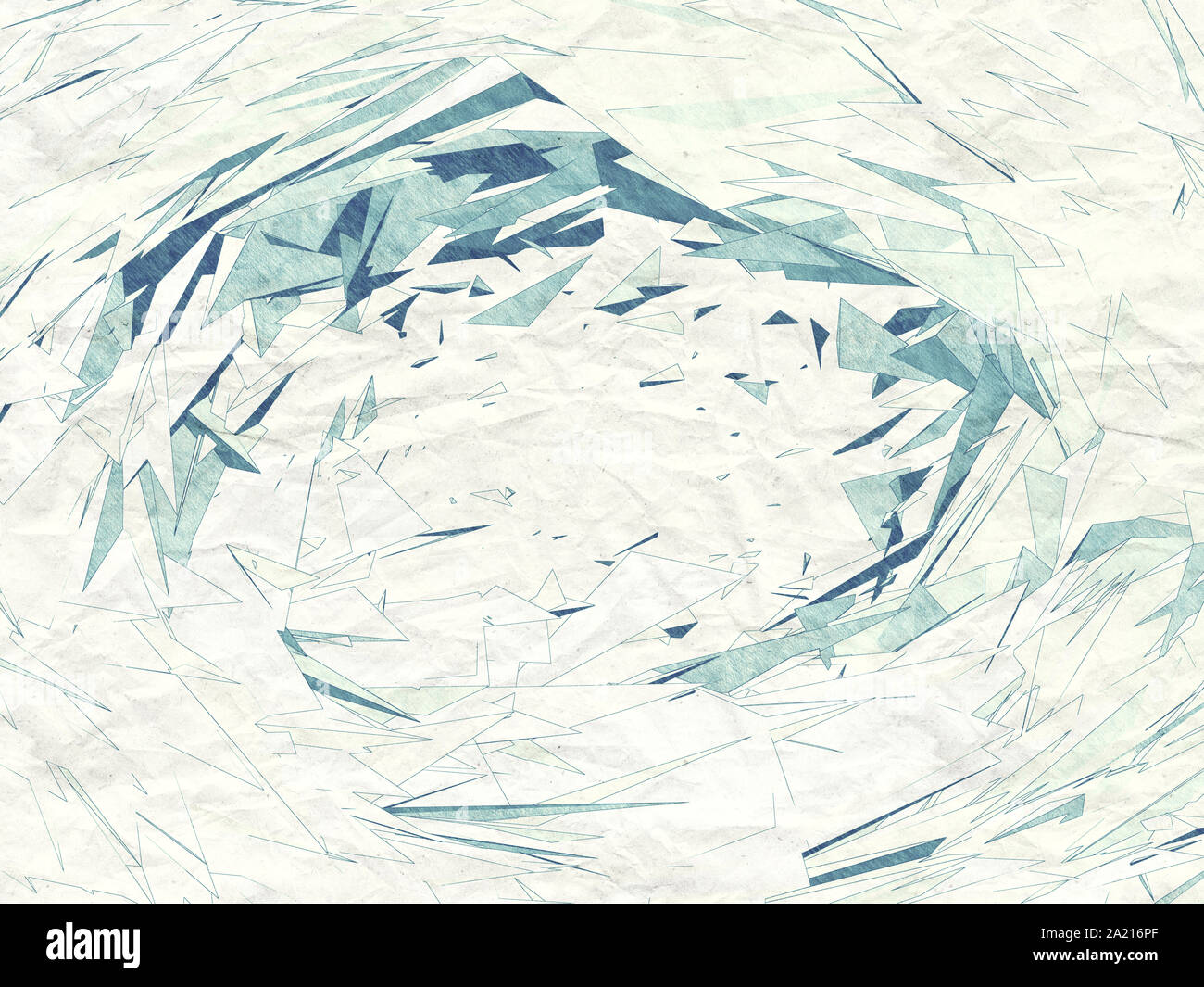 Abstract pattern poly-basse chaotique, structures triangulaires bleu ornement dessin sur vieux papier crayon, texture de fond stylisé, rendu 3D illust Banque D'Images