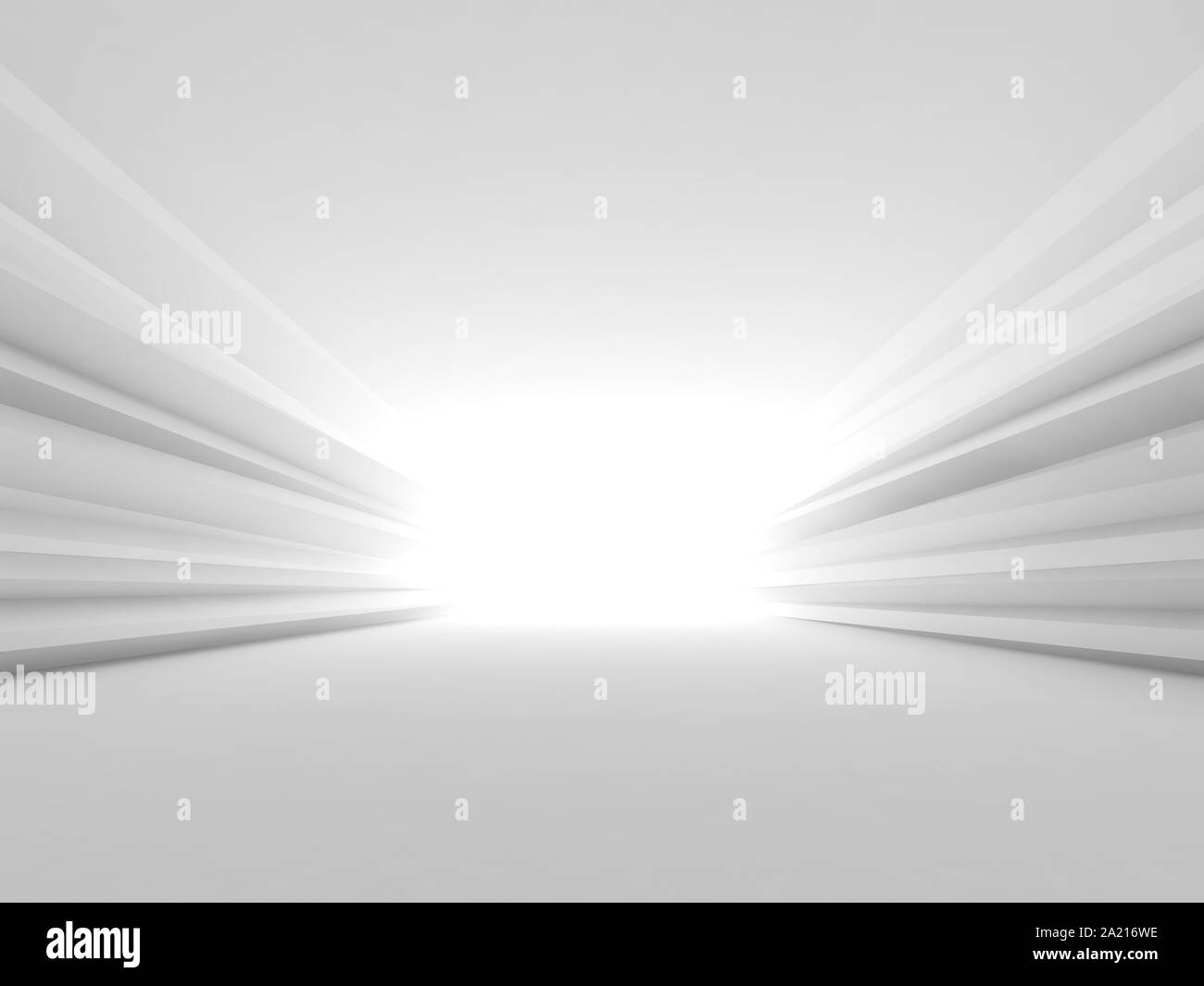 Résumé perspective de l'intérieur du tunnel blanc brillant avec un minimum de fin de formation en architecture. Le rendu 3d illustration Banque D'Images