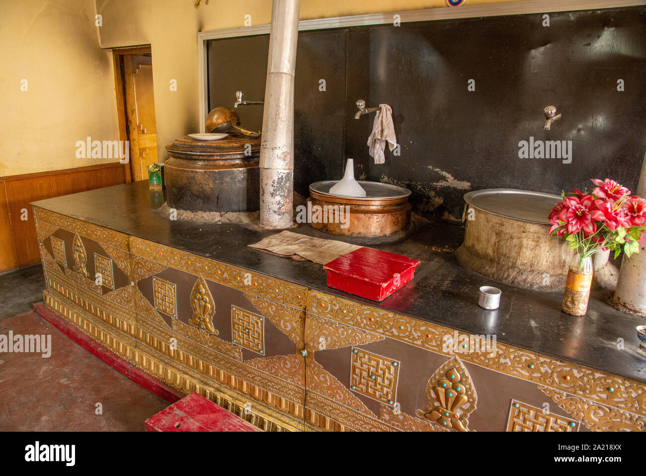 Cuisine dans le monastère Thiksey au Ladakh, Inde Banque D'Images
