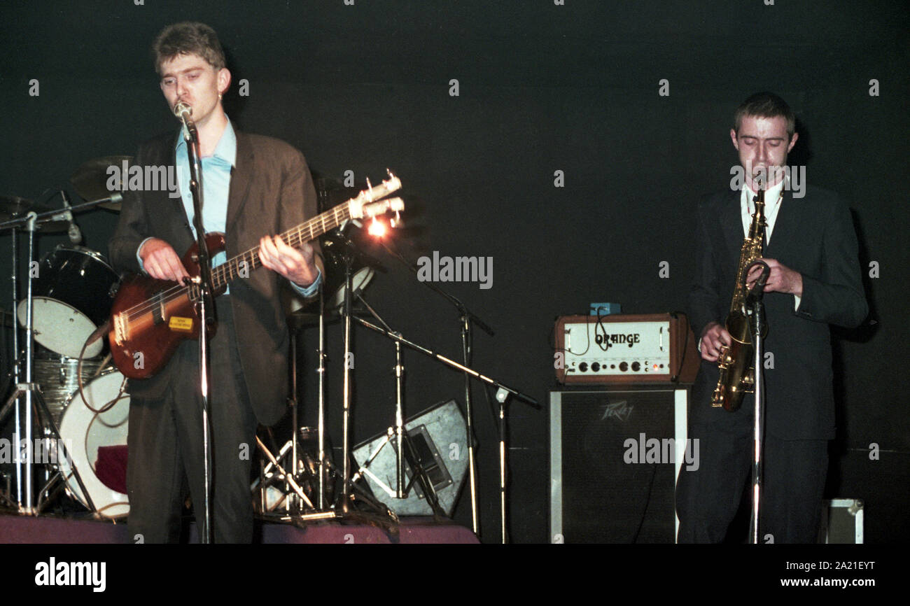 Mal de gorge Nouvelle Vague groupe jouant 'live' c1980 Chant : Justin Ward basse : Dan : Claviers Fleurs Fleurs Matthieu Guitare : Reid Savage Drums : Clive Kirby maux de gorge était un groupe punk / new wave de Highgate, Londres, Angleterre, créée en 1975, produisant 1 album en 1980, plus tôt que vous le pensez, sur le label Dureco et six singles. Photo par Tony Henshaw Archive Banque D'Images