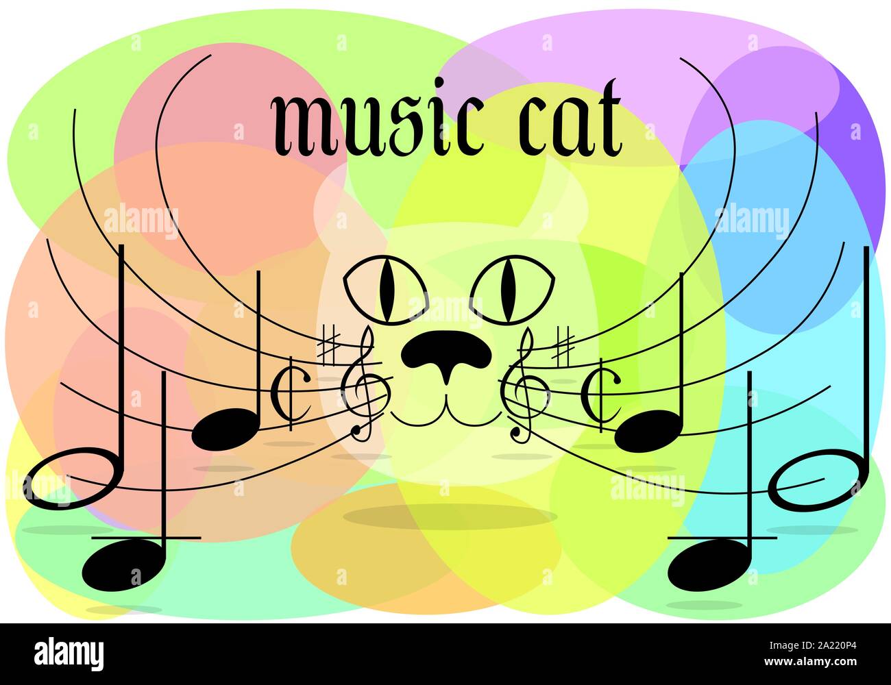 Logo couleur art Musique classique chat avec des notes sur une moustache Illustration de Vecteur