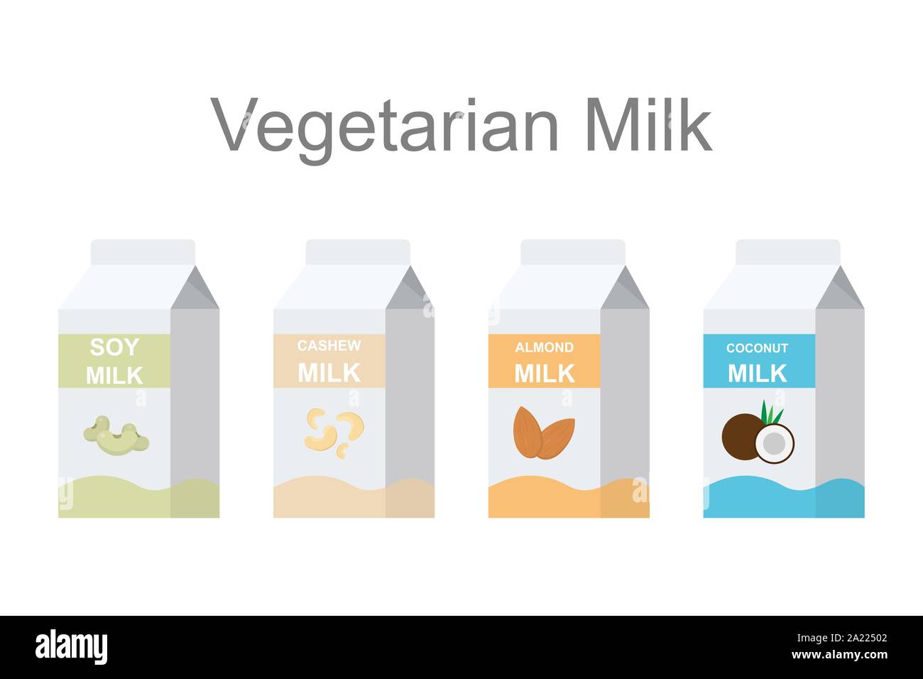 Kit de style plat pour les packs de lait végétariens Icons Illustration de Vecteur