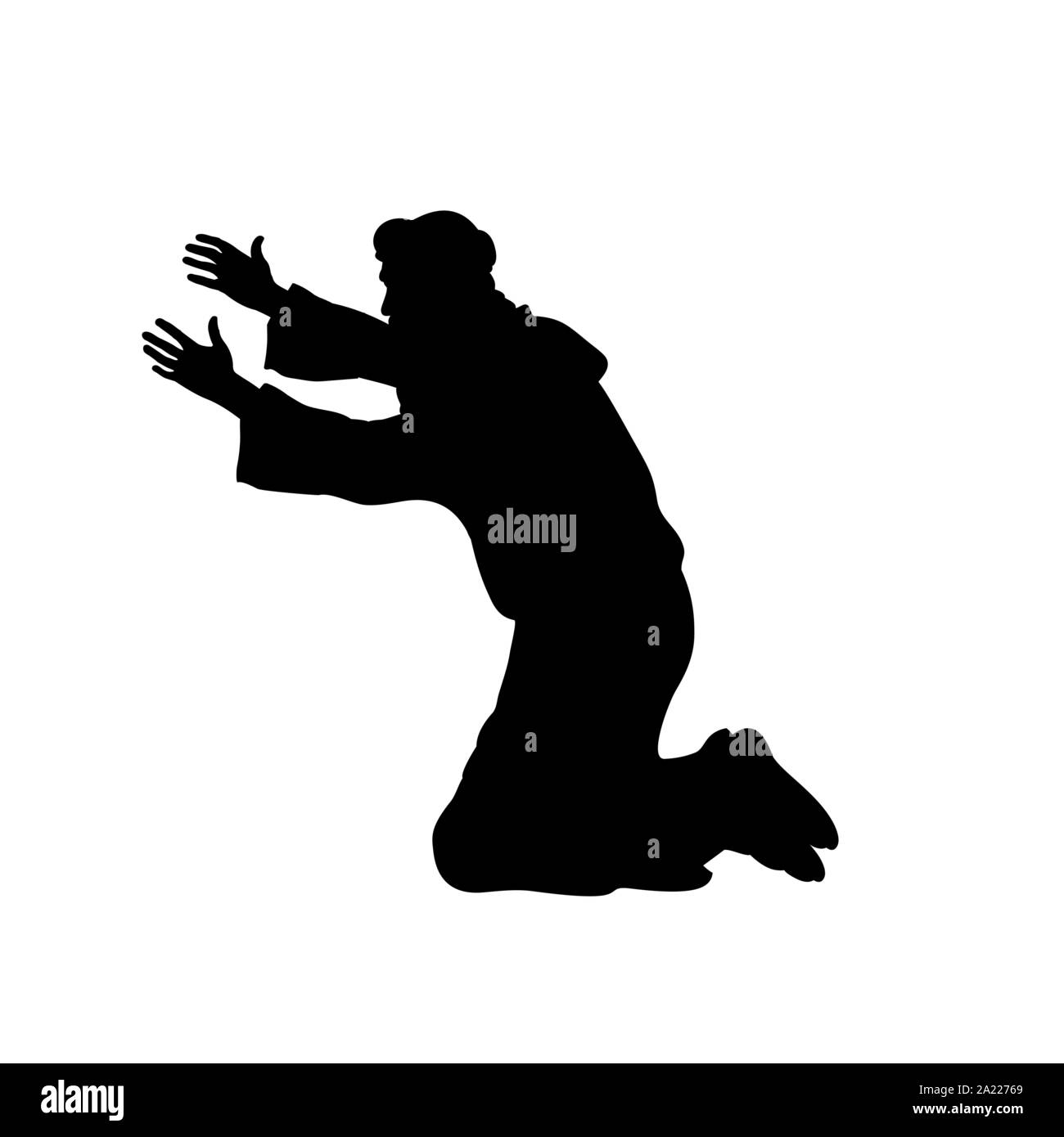 L'homme silhouette à genoux en train de prier. Vector illustration Illustration de Vecteur