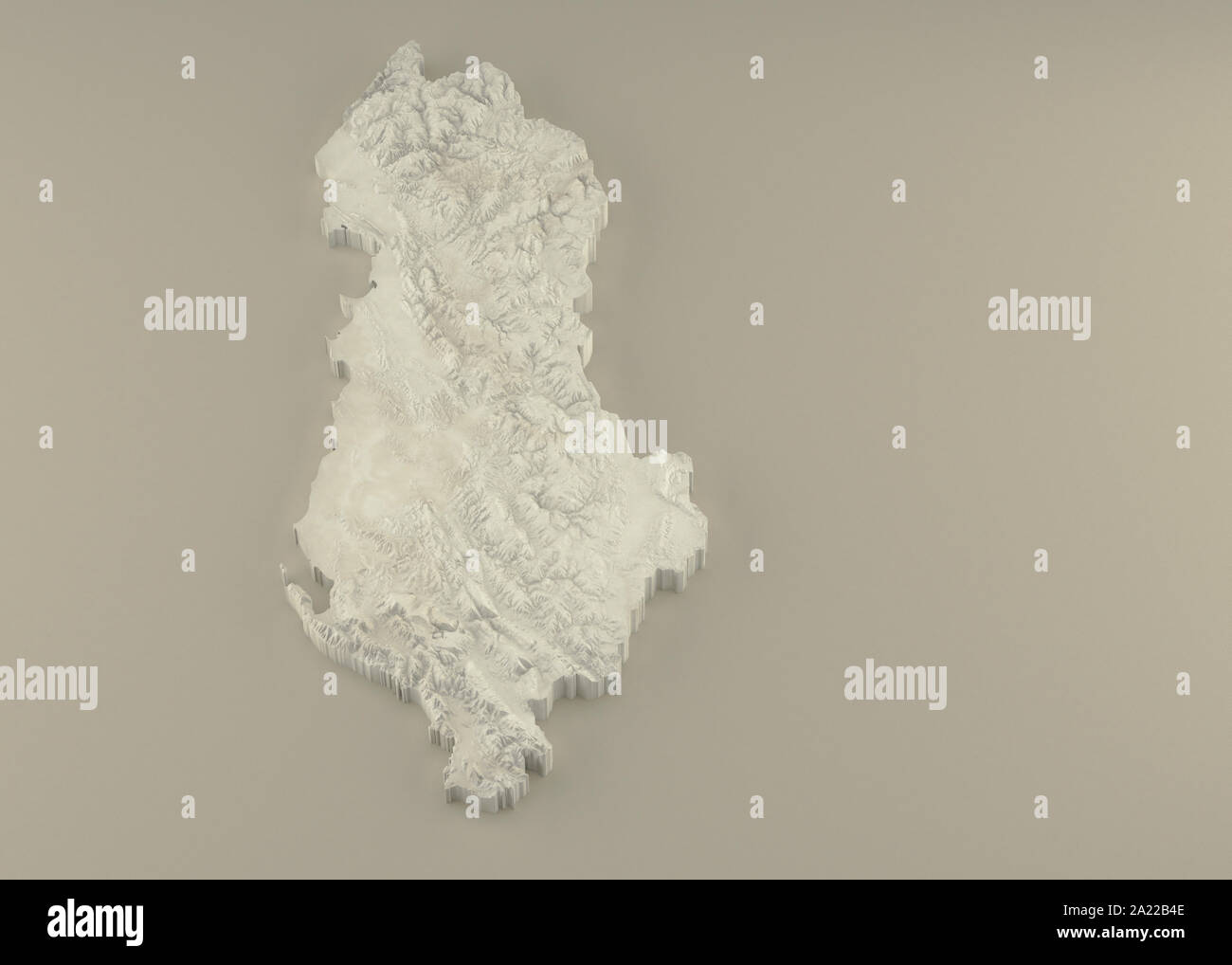 3D extrudé Carte politique de l'Albanie avec soulagement que le marbre sculpture sur un fond beige lumière Banque D'Images