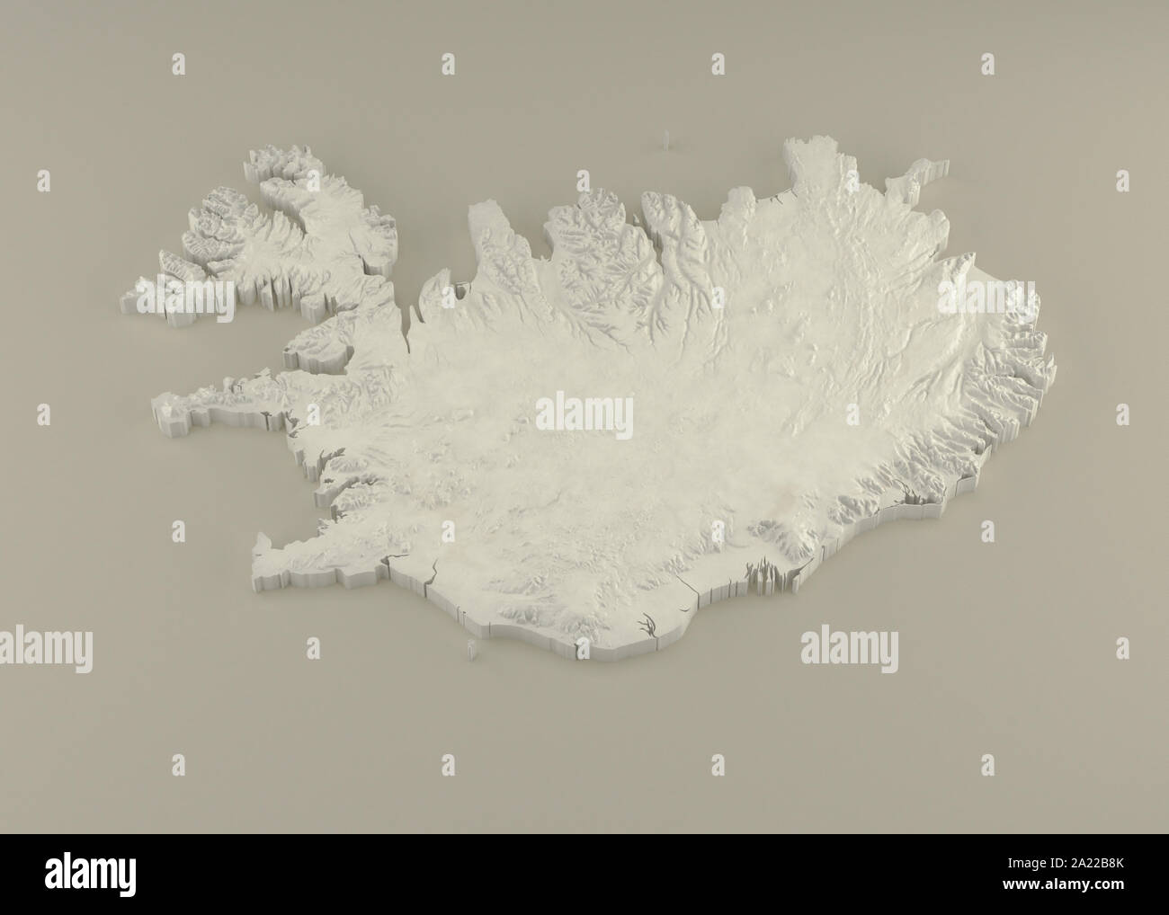 3D extrudé Carte politique de l'Islande avec soulagement que le marbre sculpture sur un fond beige lumière Banque D'Images