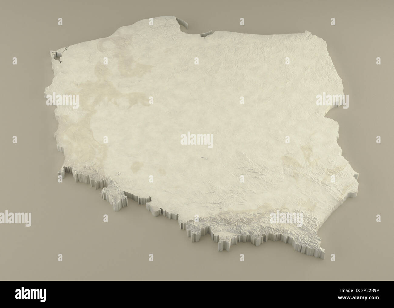 3D extrudé Carte politique de la Pologne avec l'allégement fiscal qu'en sculpture sur un fond beige lumière Banque D'Images