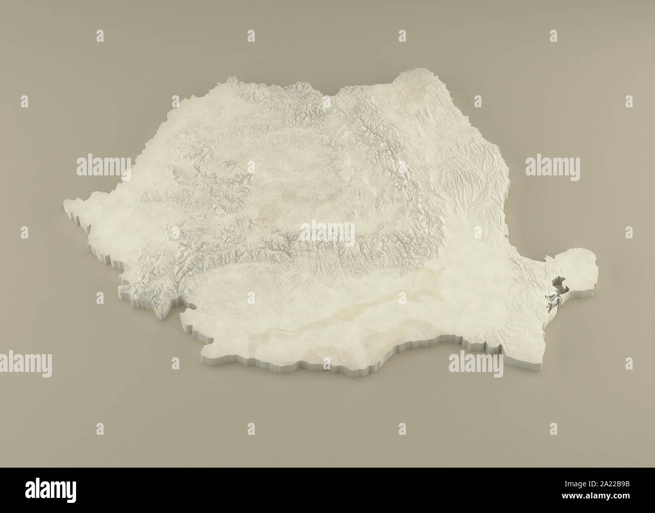 3D extrudé Carte politique de Roumanie avec soulagement que le marbre sculpture sur un fond beige lumière Banque D'Images