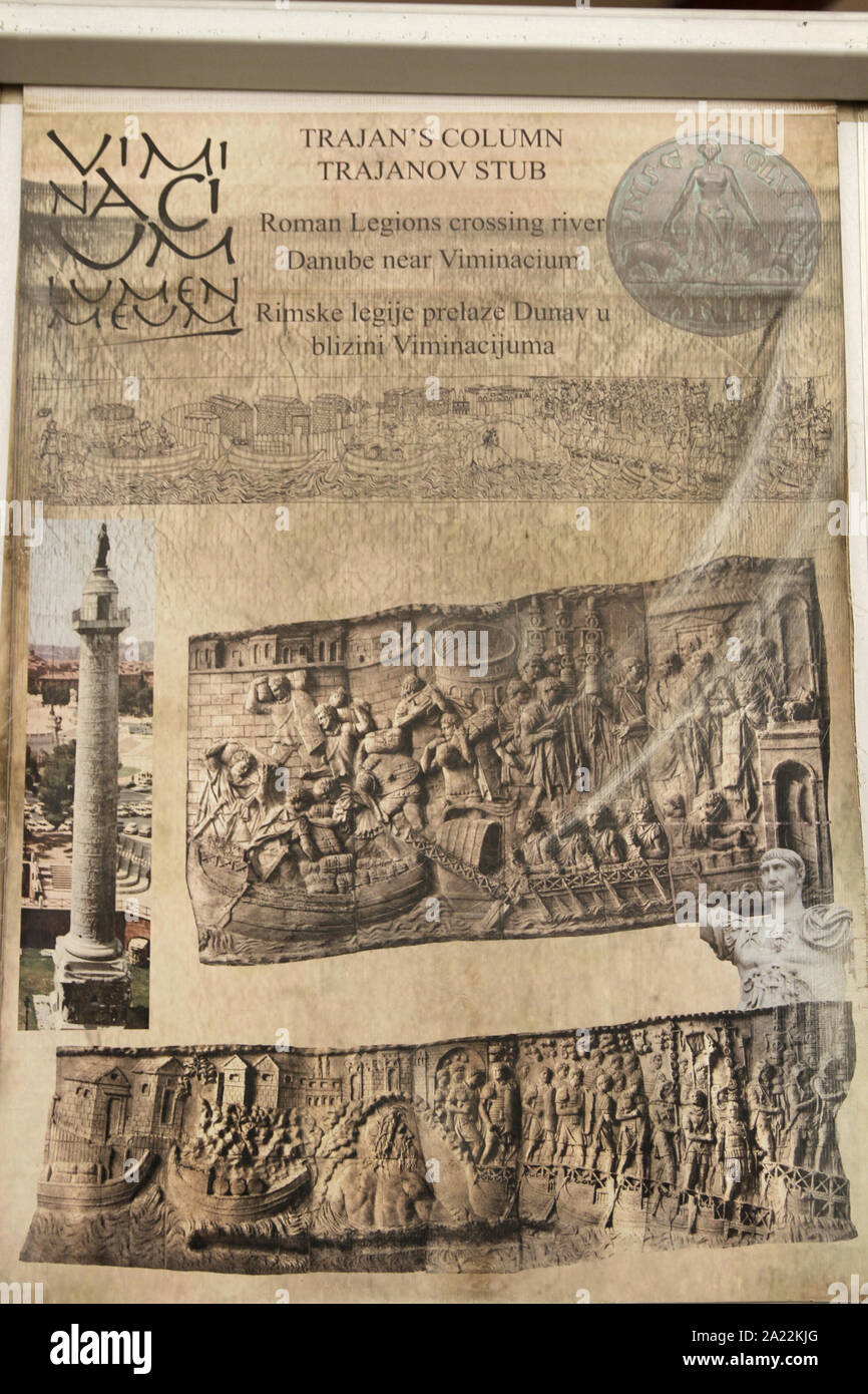 Dans la pièce ou denier Viminatium Site Archéologique, illustrant la colonne Trajane détails, Kostolac, Branichevo, District de la Serbie. Banque D'Images