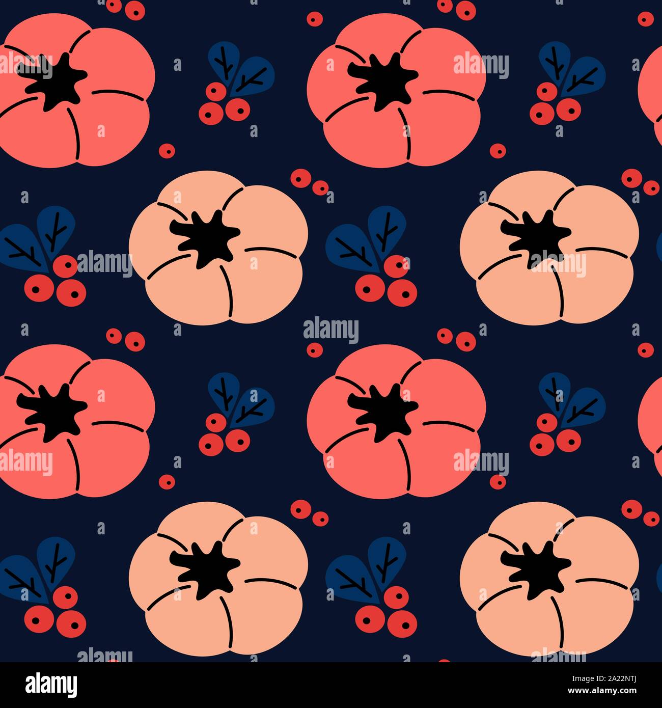 Automne modèle vectoriel continu illustration avec télévision à la main et les baies de potiron automne texture sur fond bleu foncé pour l'action de grâce, d'une récolte Illustration de Vecteur