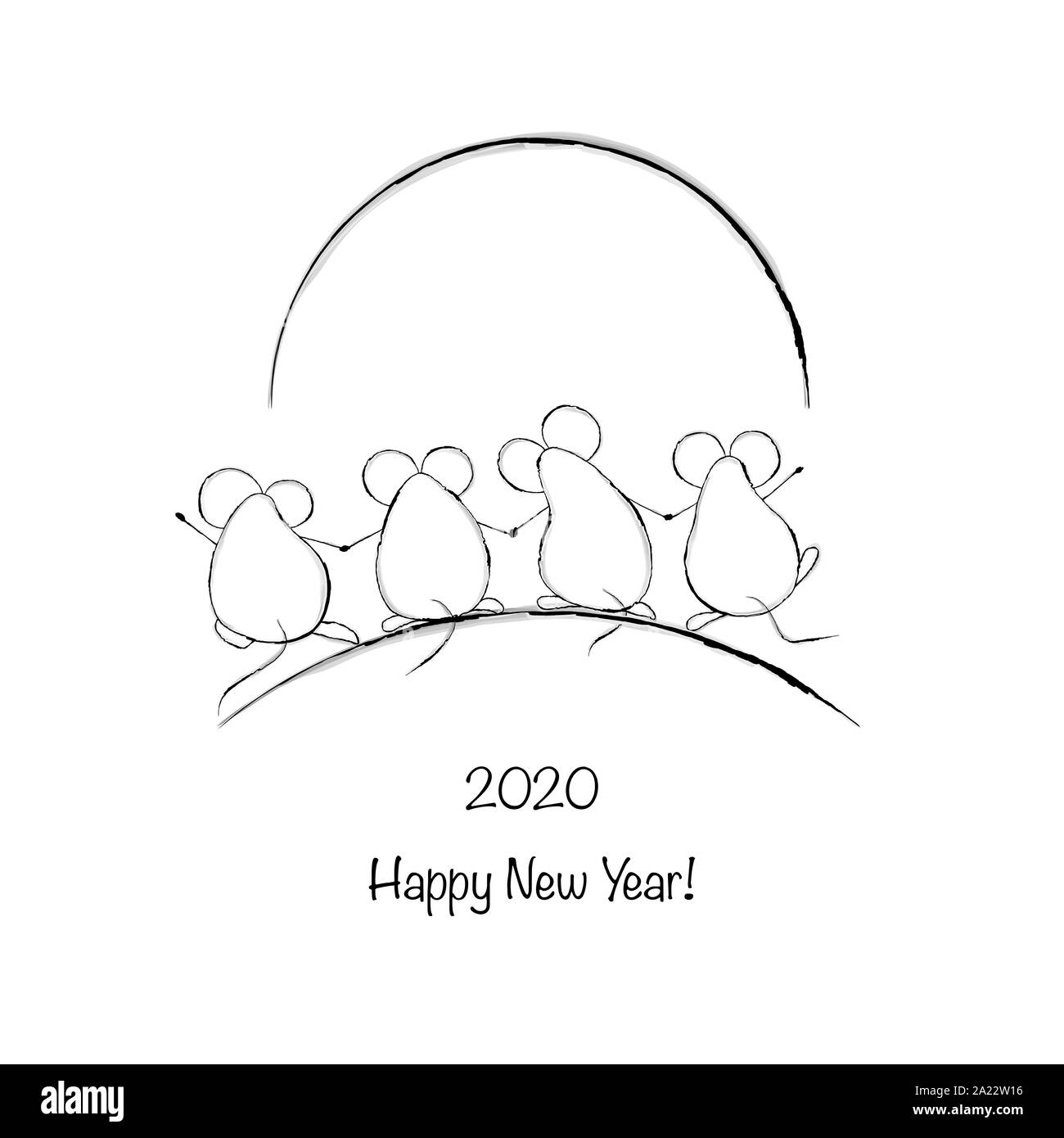 Drôle de souris, symbole de l'année 2020/ hand drawn illustration Banque D'Images