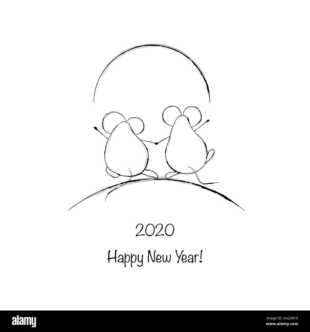 Drôle de souris, symbole de l'année 2020/ hand drawn illustration Banque D'Images