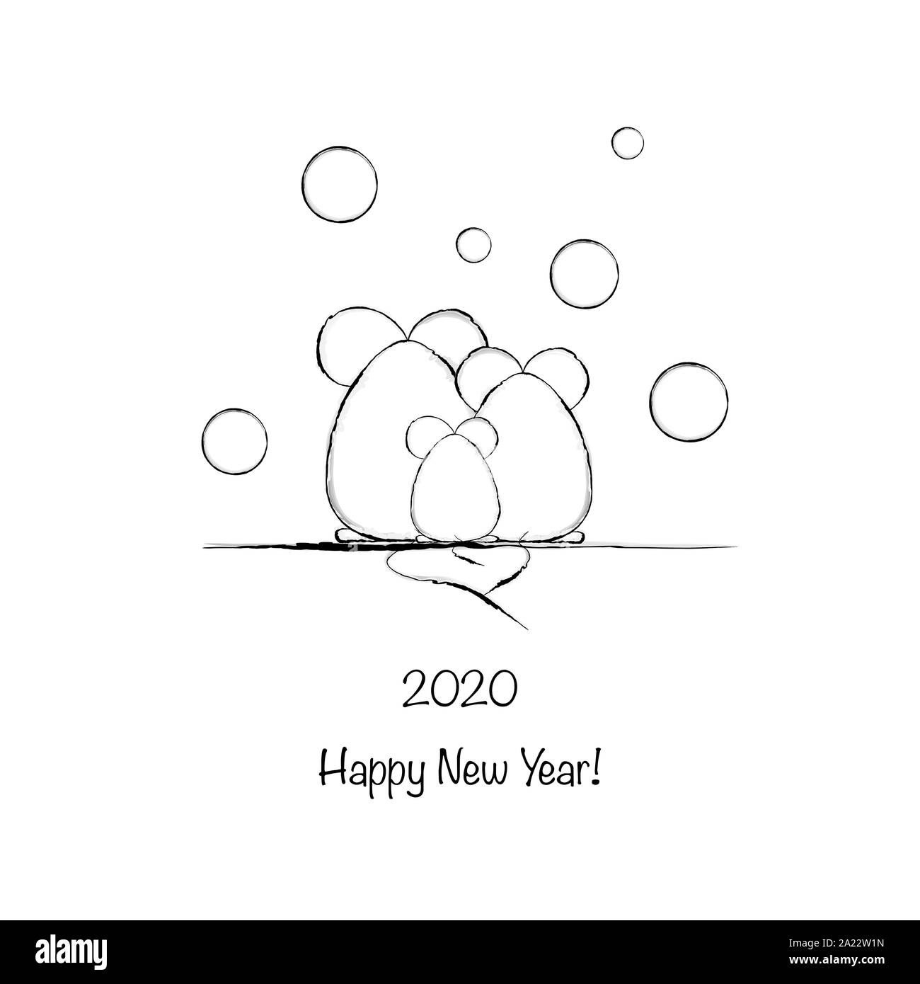 Drôle de souris, symbole de l'année 2020/ hand drawn illustration Banque D'Images