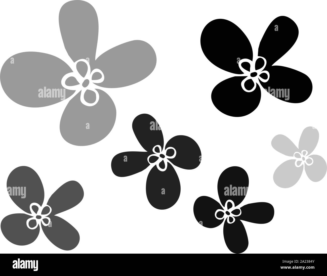 De simples fleurs multicolores avec quatre pétales aux tiges vertes Illustration de Vecteur