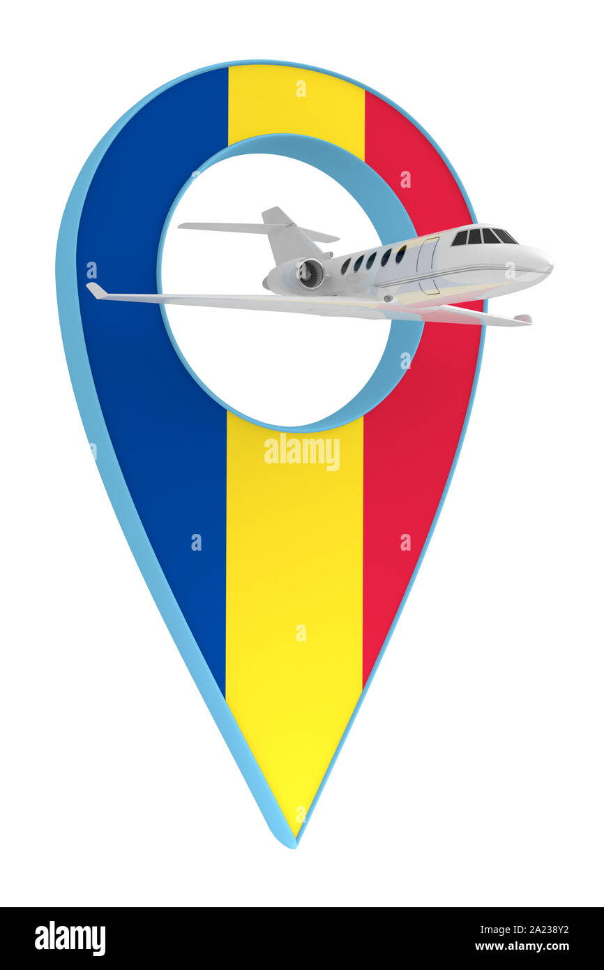 Avion privé avec code pin drapeau navigation de la Roumanie. Le rendu 3D Banque D'Images