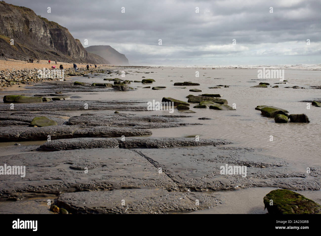 Charmouth plage avec marée, Dorset Angleterre Banque D'Images