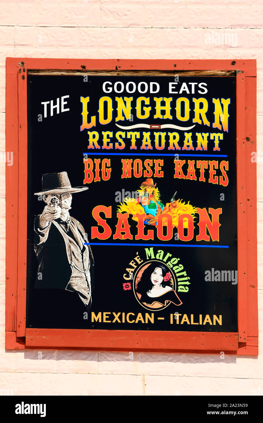 Panneau publicitaire pour le Restaurant, Longhorn Saloon Big Nose Kates