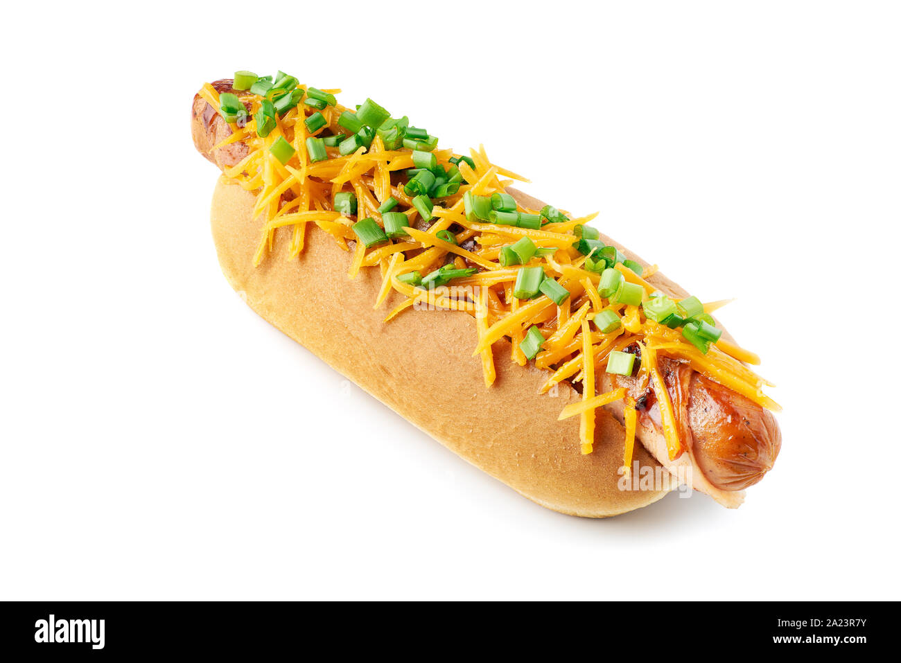 Hot dog style Memphis sur fond blanc Banque D'Images