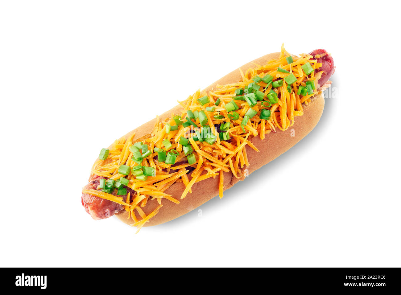 Hot dog style Memphis sur fond blanc Banque D'Images