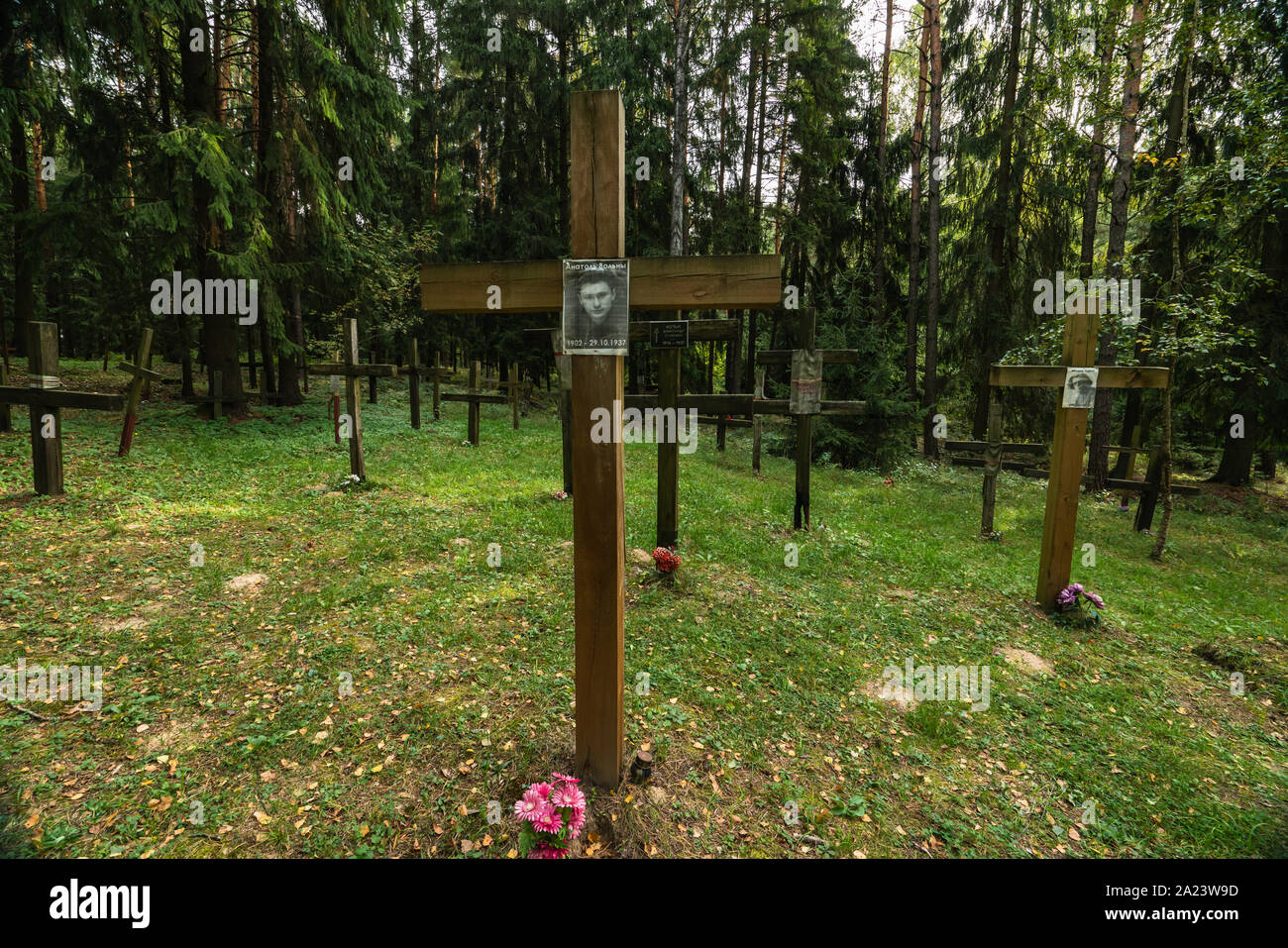 Kurapaty, Minsk/Belarus - 15 septembre 2019 Forêt Kurapaty Massacre. Mémorial aux victimes de la répression de l'ère de Staline à Kurapaty, Minsk Banque D'Images