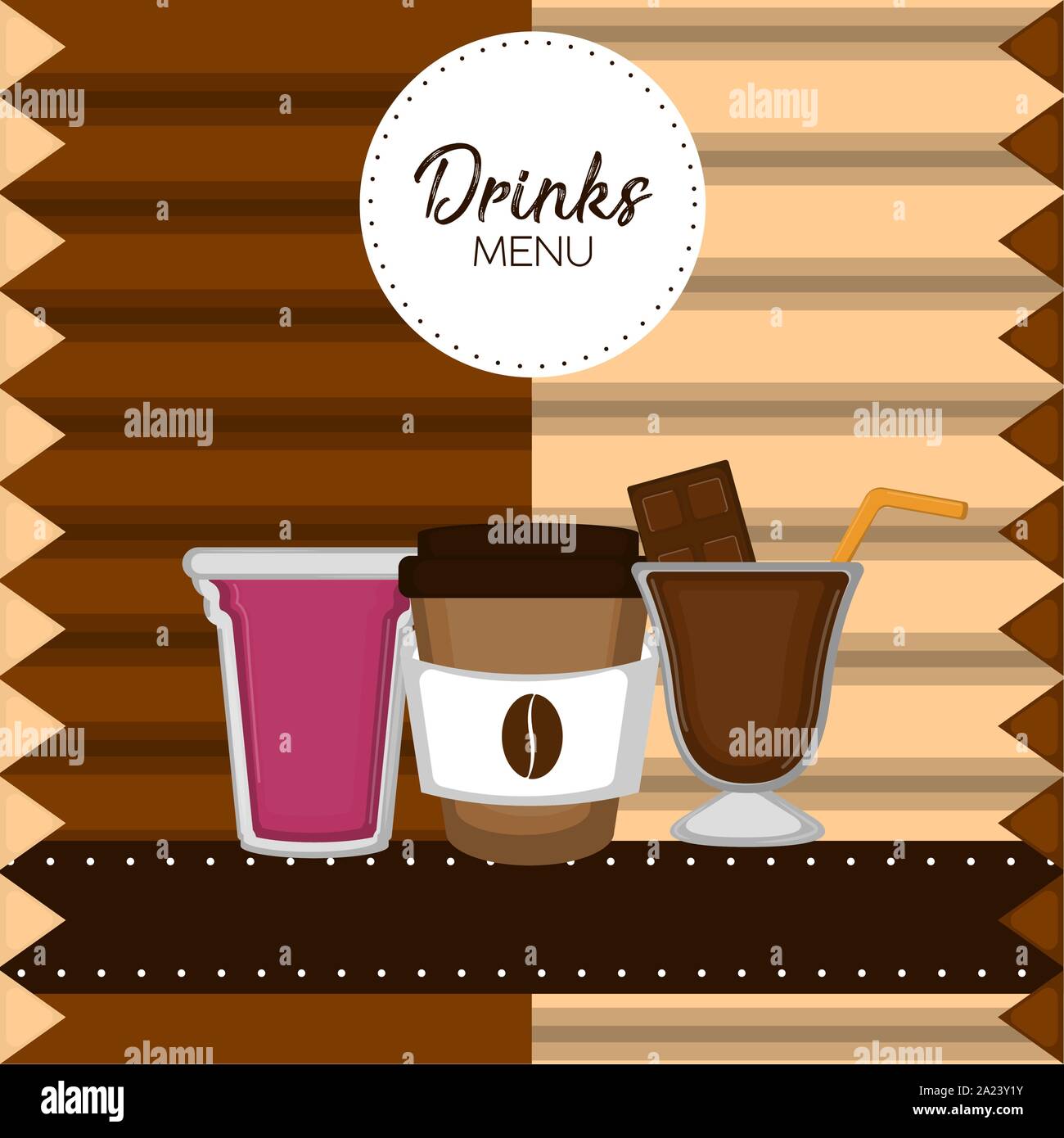 Carte des boissons avec une tasse de café, chocolat et verre de cocktail de fruits - Vector illustration Illustration de Vecteur