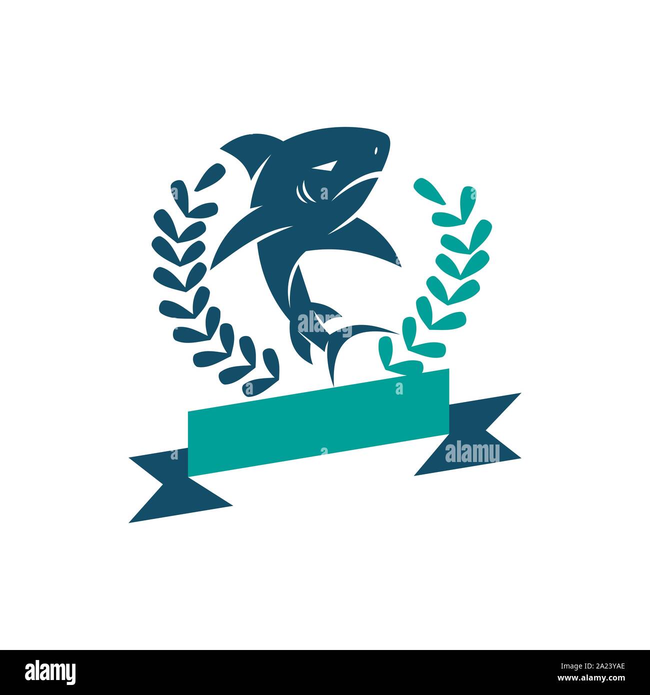 Ruban de feuille de requins logo design vector illustration isolé Illustration de Vecteur