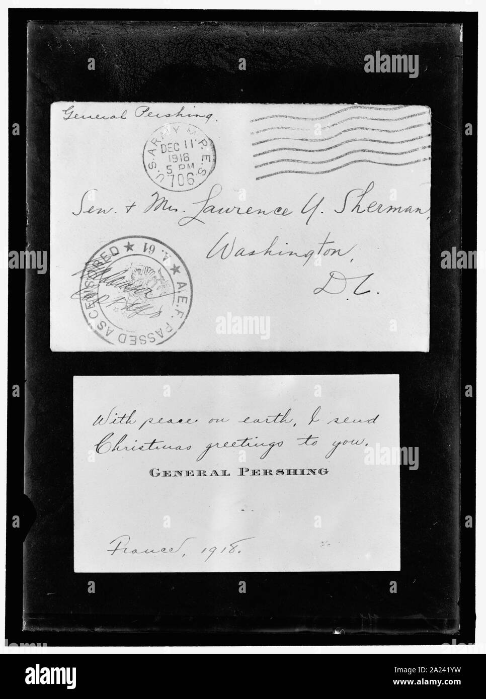 JOHN J. Pershing, général, U.S.A. VOEUX DE NOËL À SEN. SHERMAN Banque D'Images