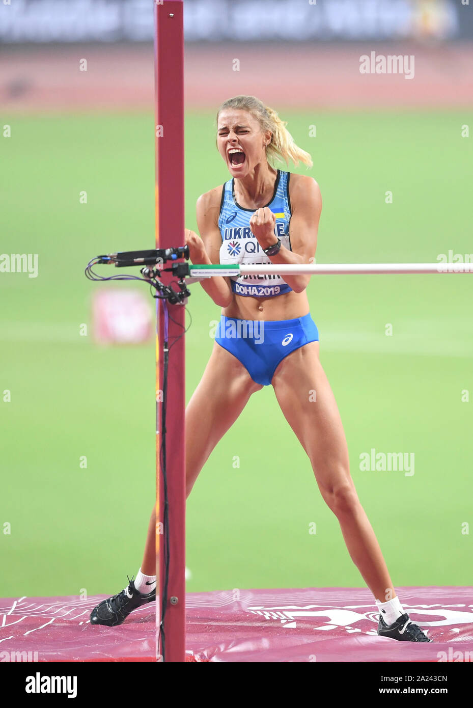 Yuliya Levchenko (Ukraine). High Jump femmes finales. Championnats du monde d'athlétisme de l'IAAF, Doha 2019 Banque D'Images