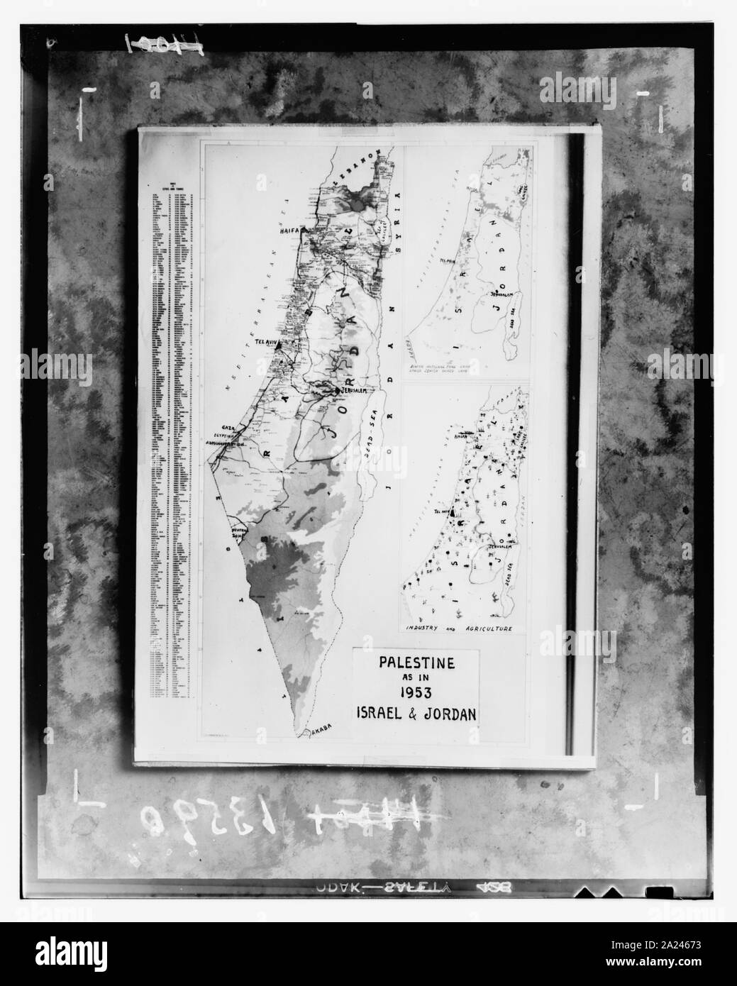 La Palestine & Israël sujets de 1953. Carte en Palestine en 1953 Banque D'Images
