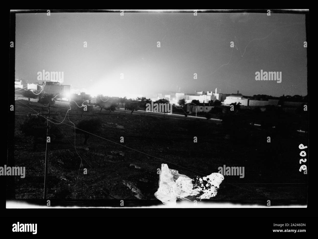 Les perturbations de la Palestine de 1936. Une nuit d'éclairage incendiaires de la porte de Jaffa trimestre avec la Tour de David Banque D'Images