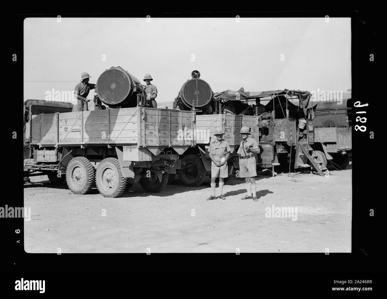 Les perturbations de la Palestine de 1936. Mobile search-feux montés sur camions Banque D'Images