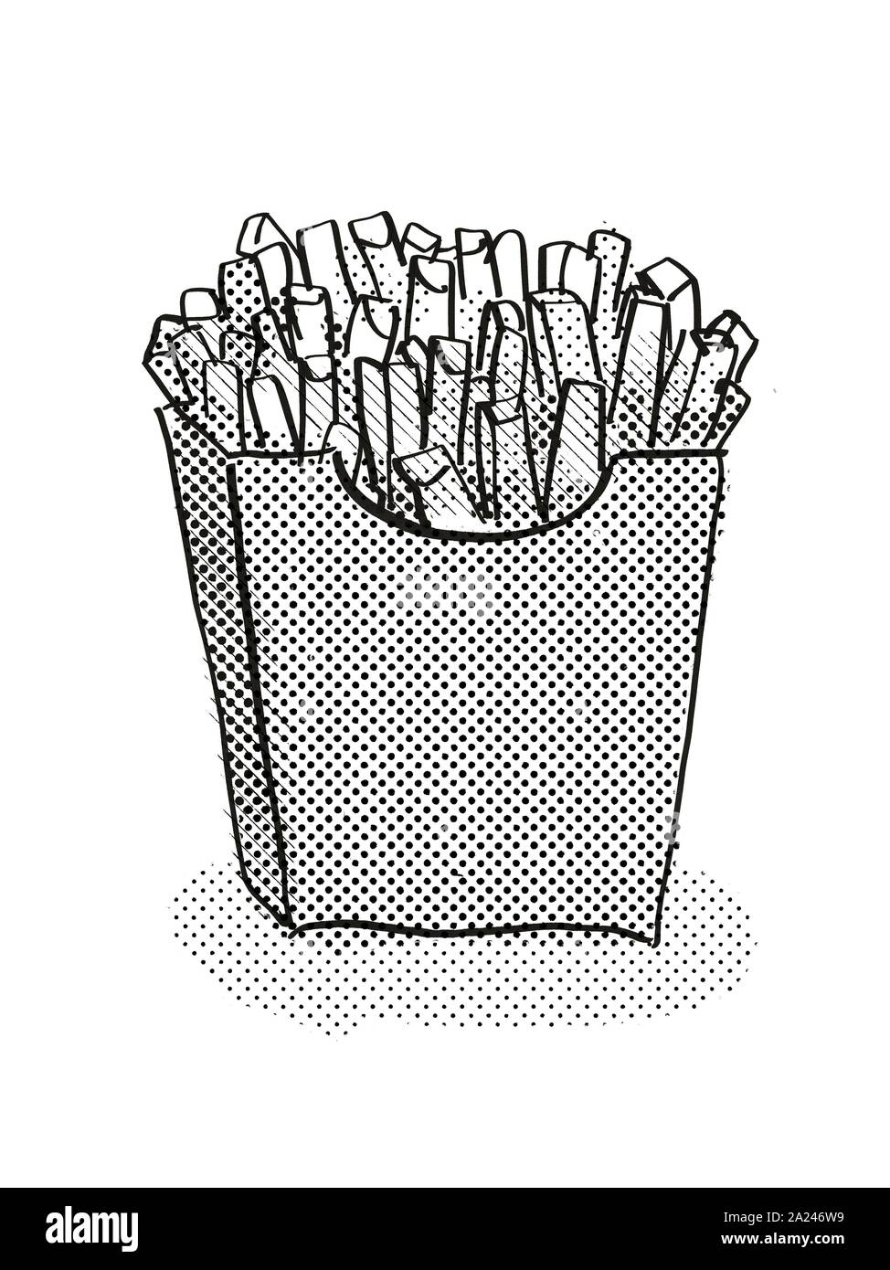 Retro Cartoon Style Dessin D Un Paquet De Frites Petit Isole Sur Fond Blanc En Noir Et Blanc Photo Stock Alamy