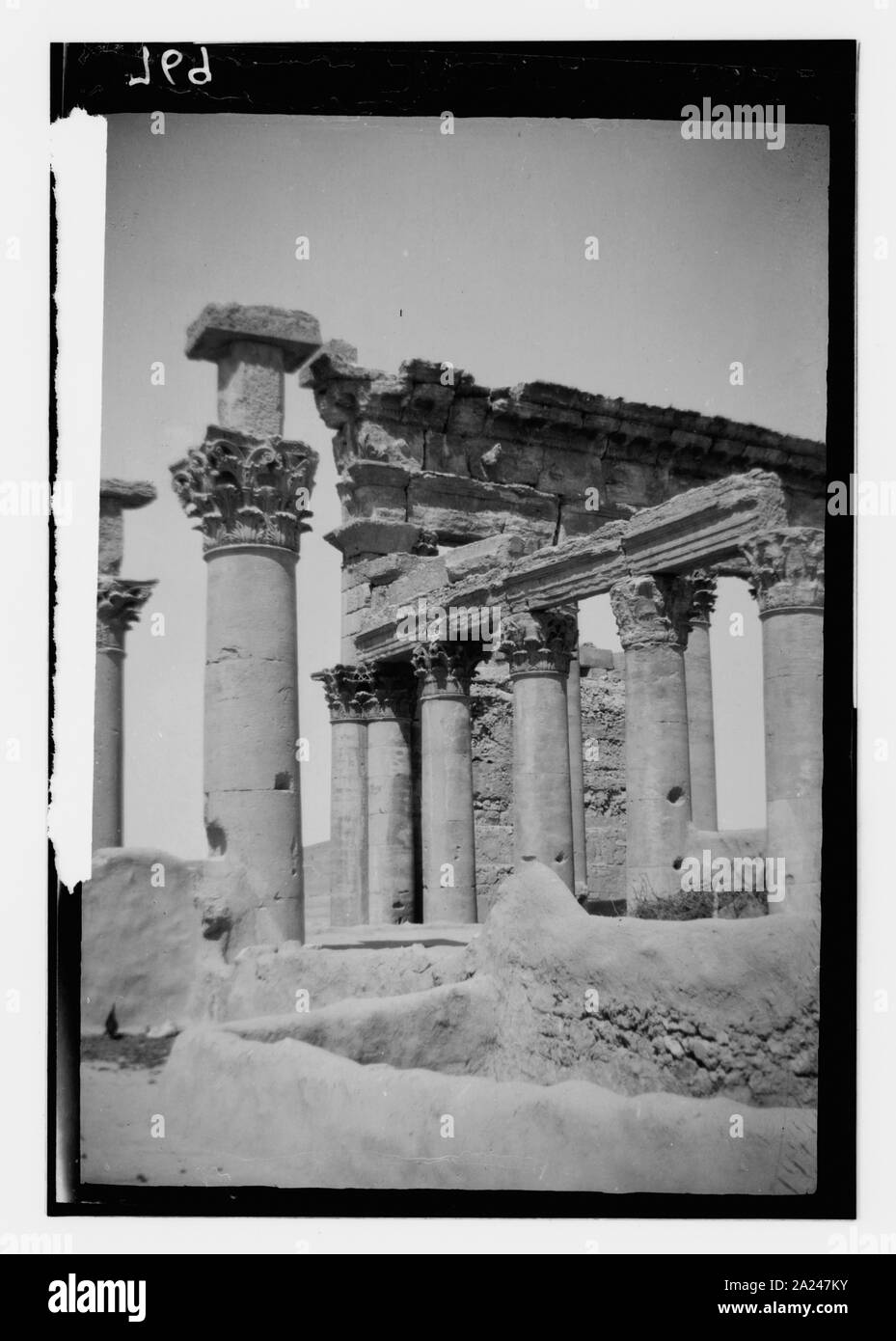 Palmyre (Tadmor). Capitales des piliers dans le Temple du Soleil Banque D'Images