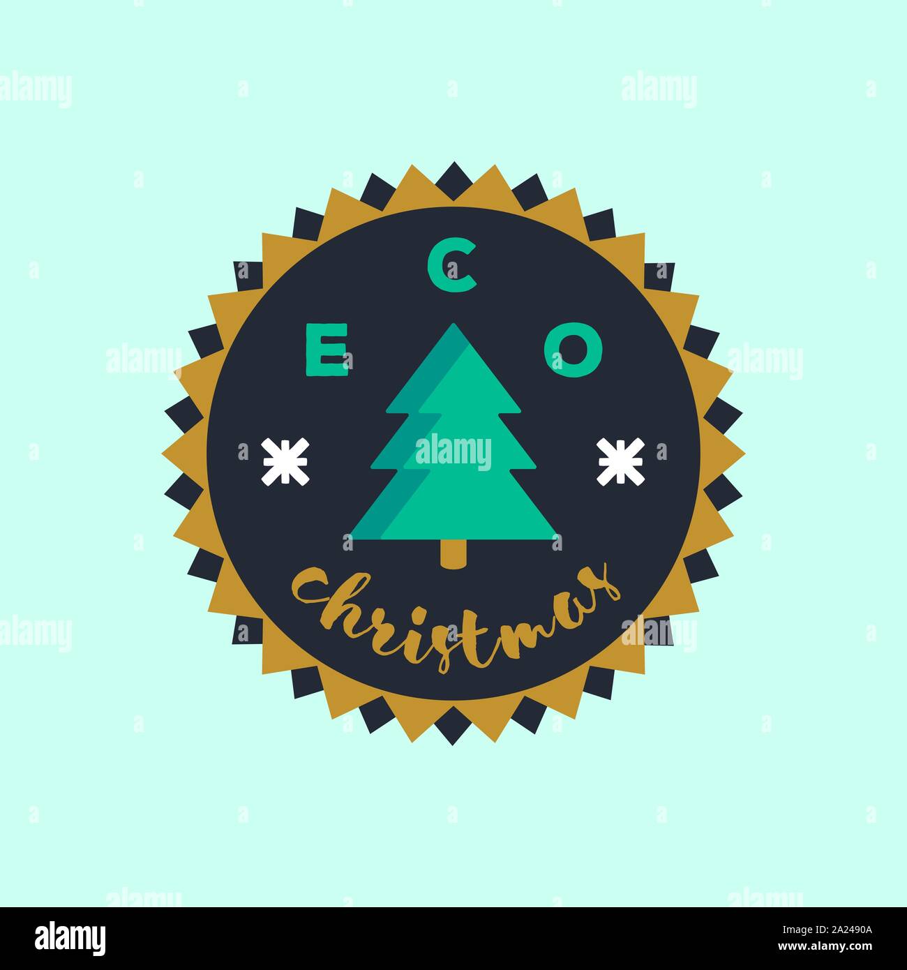 Badge de Noël Eco autocollant. Concept de la conservation de l'environnement. Vector illustration. Illustration de Vecteur