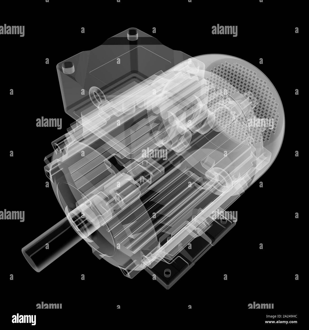 Moteur électrique X-Ray style. Isolé sur fond noir. 3D illustration Banque D'Images