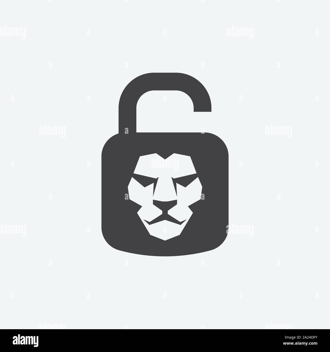 Conception de logo cadenas cadenas lion, illustration, conception de logo de sécurité Illustration de Vecteur
