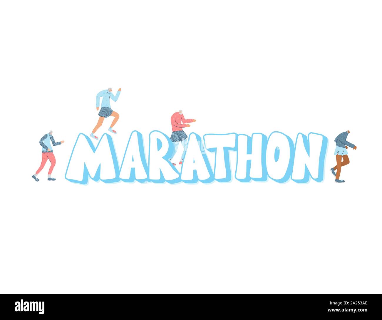 Texte stylisé géant marathon avec de petits coureurs. Vector illustration. Illustration de Vecteur