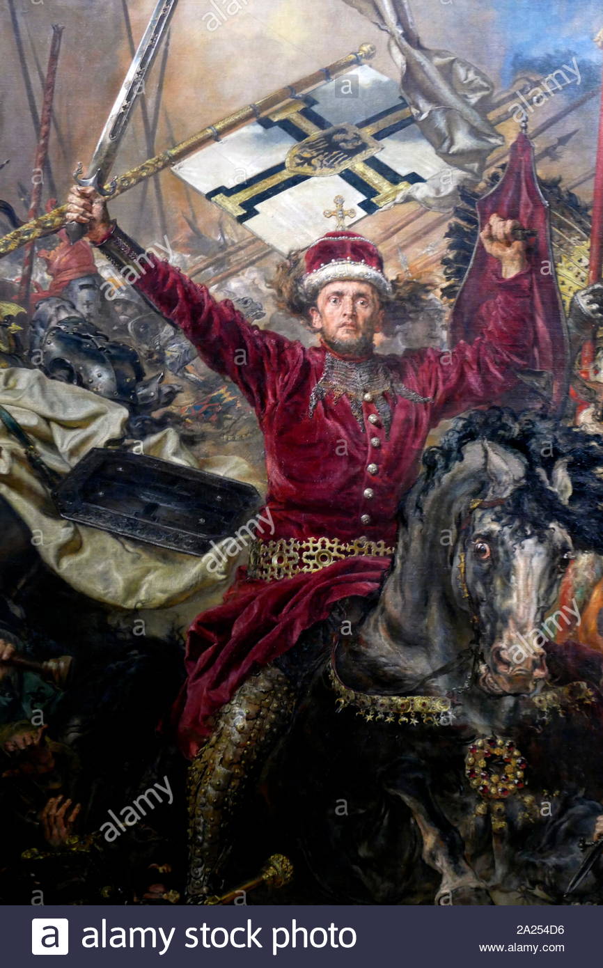Vytautas (ch. 1350 - Le 27 octobre 1430), également connu sous le nom de Vytautas le Grand ('Witold Kiejstutowicz') à partir du xve siècle, était une règle du Grand-Duché de Lituanie, qui englobait les Lituaniens et surtout ruthènes.'. Détail de 'la bataille de Grunwald (Tannenberg) peinte en 1878 par l'artiste polonais Alojzy, Jan Matejko (1838 - 1893). La bataille de Grunwald est une peinture de Jan Matejko représentant la bataille de Grunwald et la victoire de l'État allié du Royaume de Pologne et Grand-duché de Lituanie sur l'Ordre teutonique en 1410. La toile remonte à 1878 et est l'un o Banque D'Images