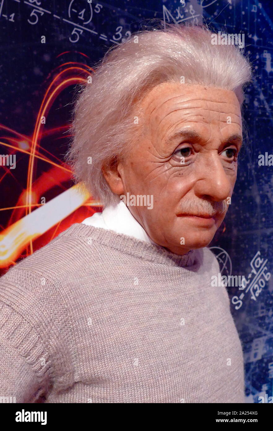 Statue de cire représentant Albert Einstein (1879 - 1955) , l'Allemand physicien théorique. Einstein a développé la théorie de la relativité, l'un des deux piliers de la physique moderne (à côté de la mécanique quantique). Banque D'Images